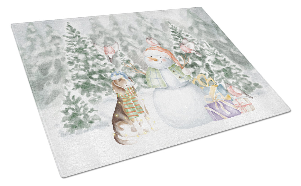 Beagle Tricolor Side View Christmas Cutting Board Tempered Glass Kitchen Cutting Surface, Heat Resistant Chopping, Non-Slip Feet, Food Prep & Serving
