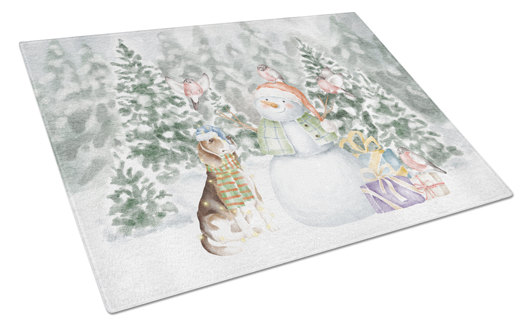 Beagle Tricolor Side View Christmas Cutting Board Tempered Glass Kitchen Cutting Surface, Heat Resistant Chopping, Non-Slip Feet, Food Prep & Serving