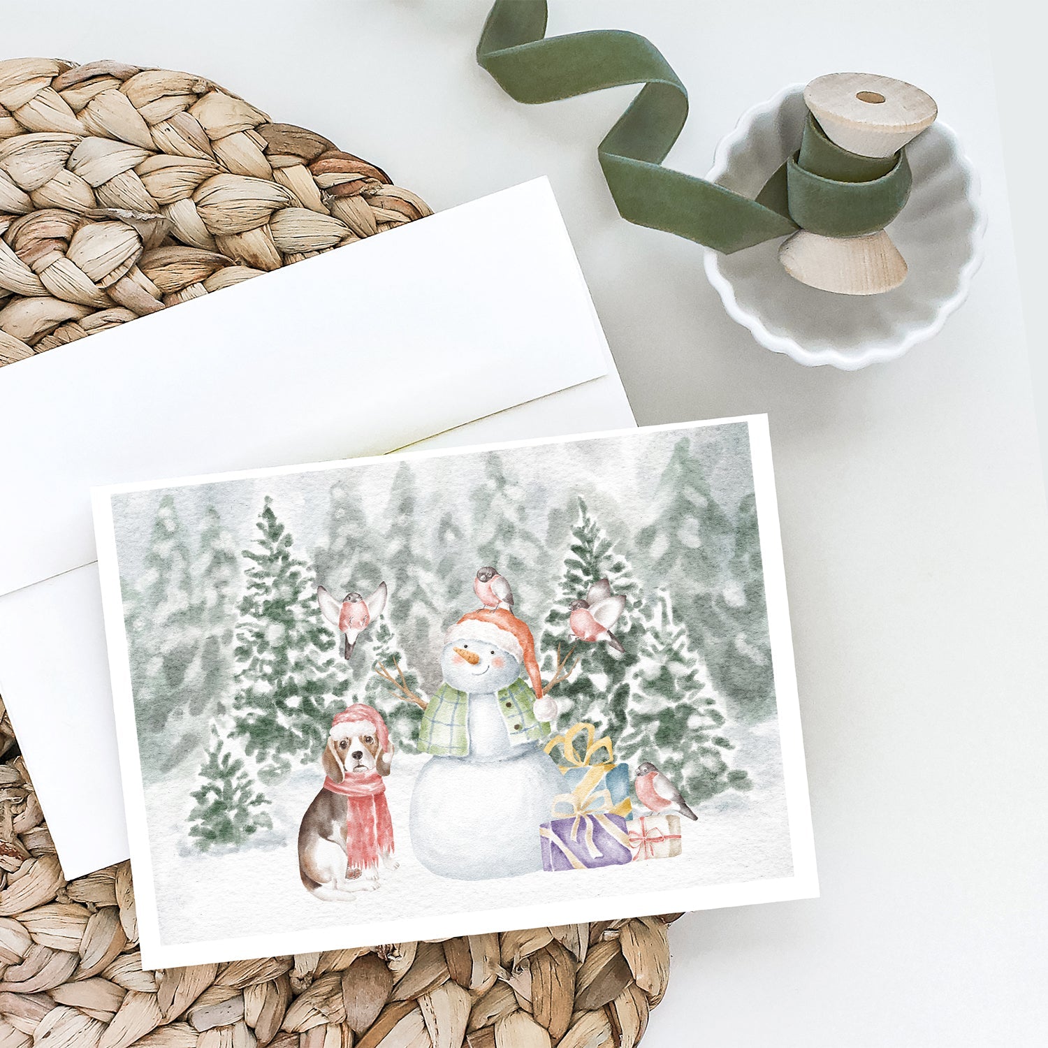 Beagle Tricolor Christmas Greeting Cards Pack of 8 Blank Cards with Envelopes Whimsical A7 Size 5x7