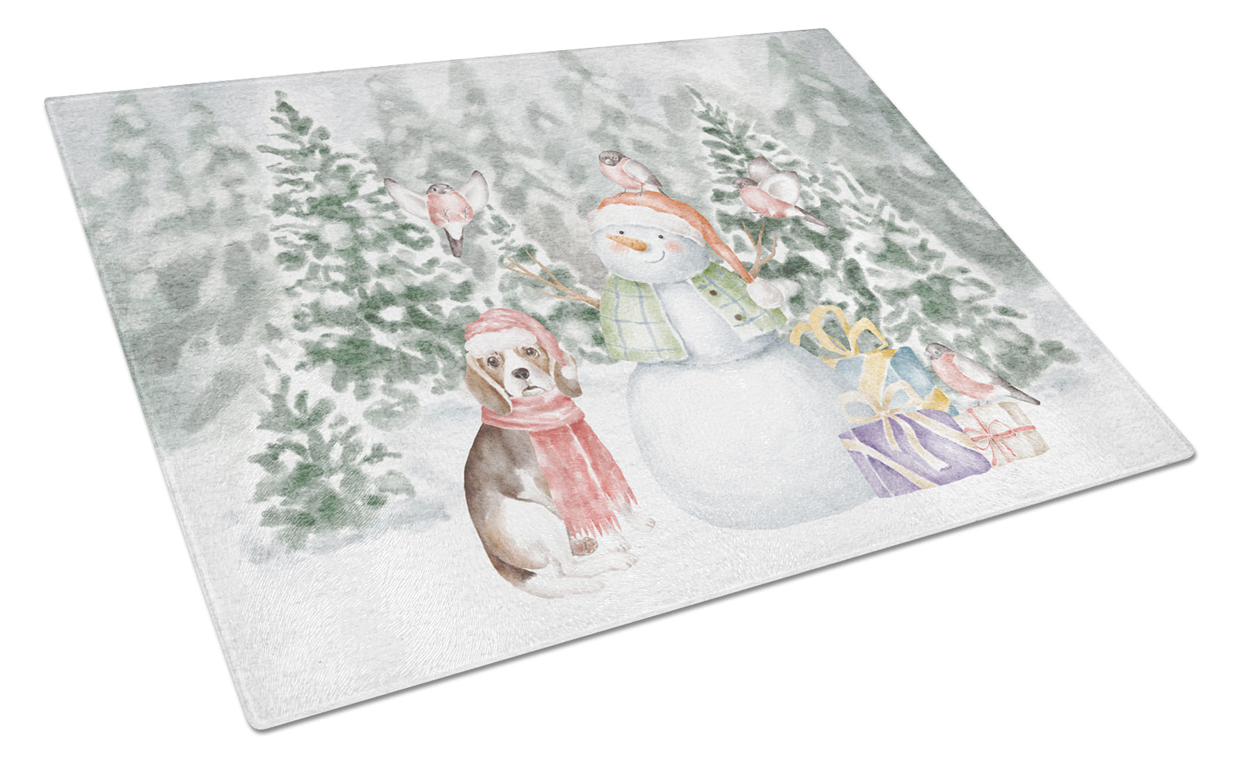 Beagle Tricolor Christmas Cutting Board Tempered Glass Kitchen Cutting Surface, Heat Resistant Chopping, Non-Slip Feet, Food Prep & Serving