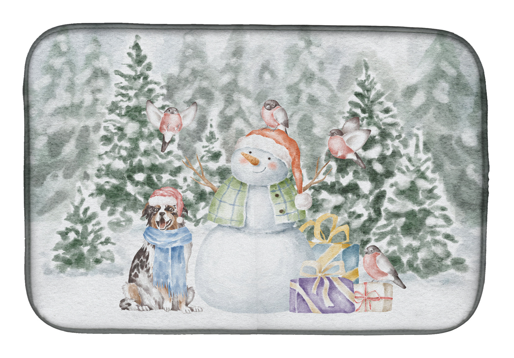 Australian Shepherd Blue Merle Christmas Dish Drying Mat Absorbent Dish Drying Mat Pad for Kitchen Counter Dish Drainer Mat for Countertop, 14 x 21", Multicolor