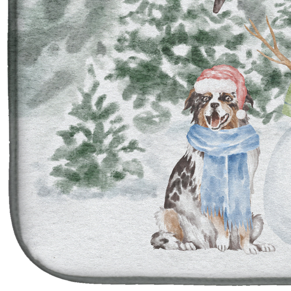 Australian Shepherd Blue Merle Christmas Dish Drying Mat Absorbent Dish Drying Mat Pad for Kitchen Counter Dish Drainer Mat for Countertop, 14 x 21", Multicolor