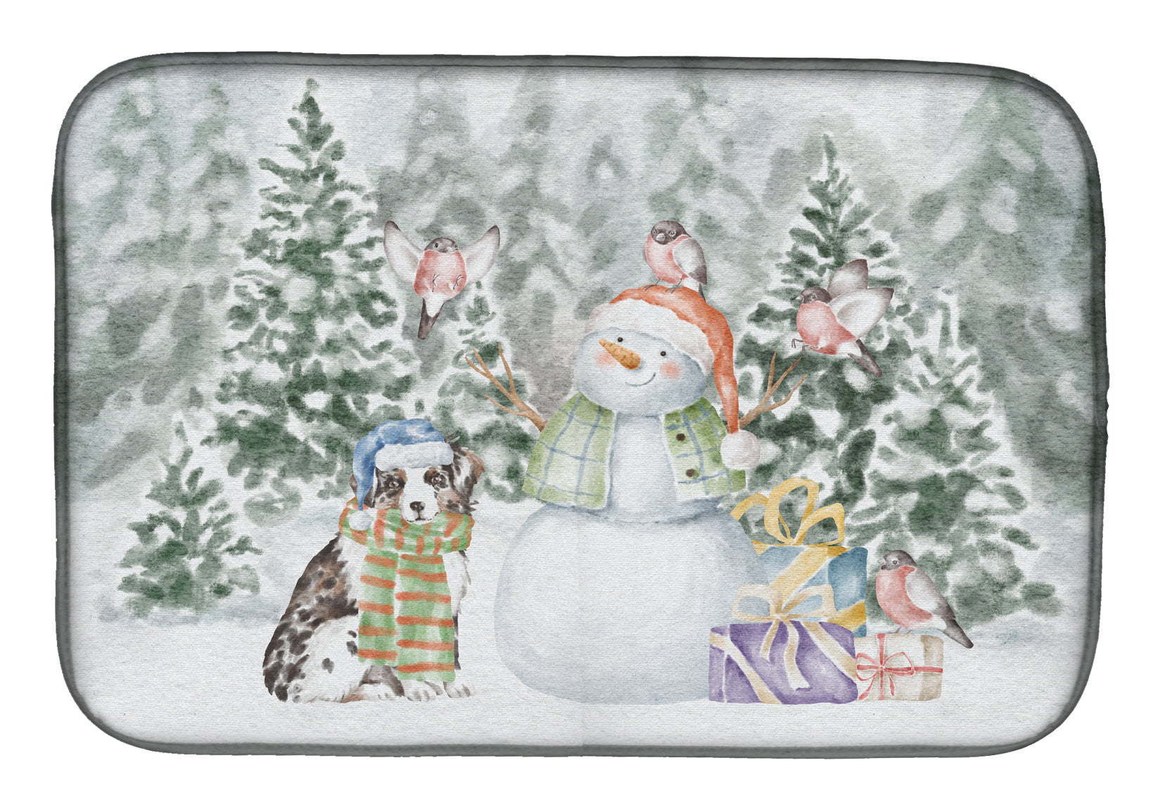 Australian Shepherd Puppy Blue Merle Christmas Dish Drying Mat Absorbent Dish Drying Mat Pad for Kitchen Counter Dish Drainer Mat for Countertop, 14 x 21", Multicolor
