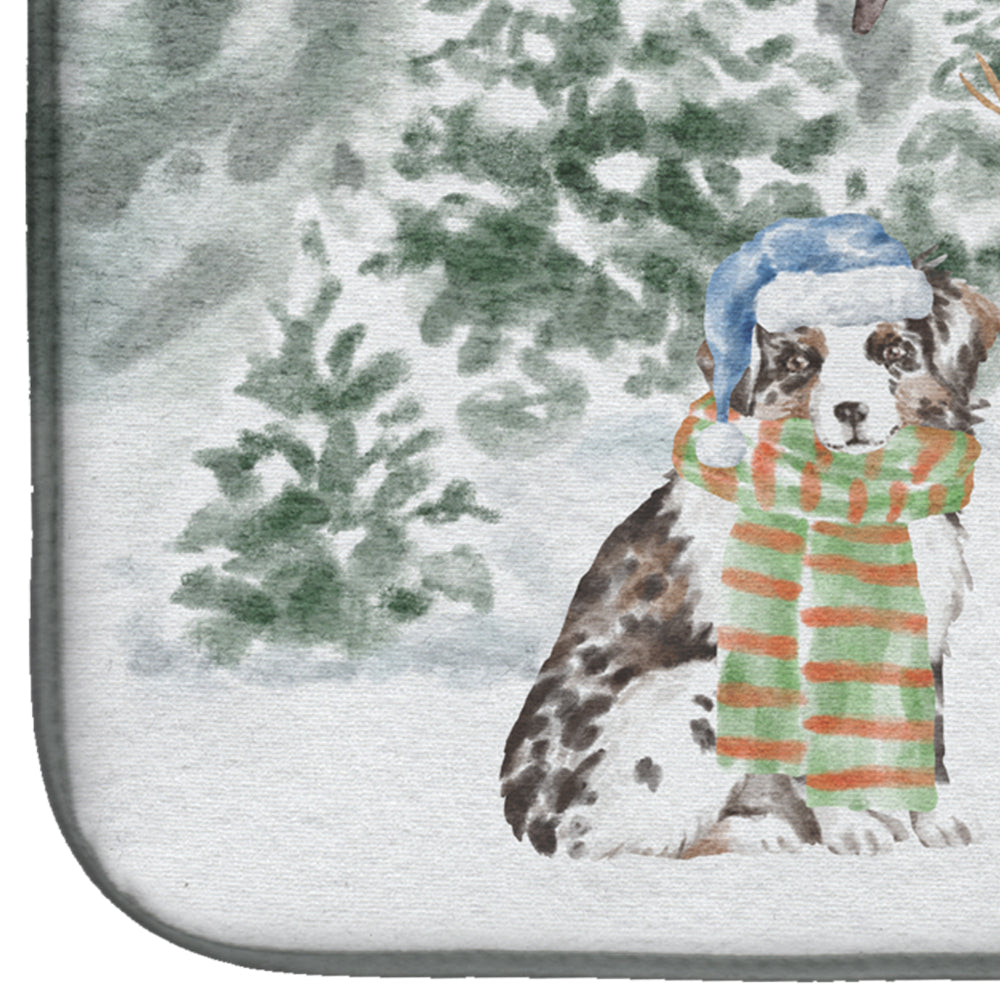 Australian Shepherd Puppy Blue Merle Christmas Dish Drying Mat Absorbent Dish Drying Mat Pad for Kitchen Counter Dish Drainer Mat for Countertop, 14 x 21", Multicolor