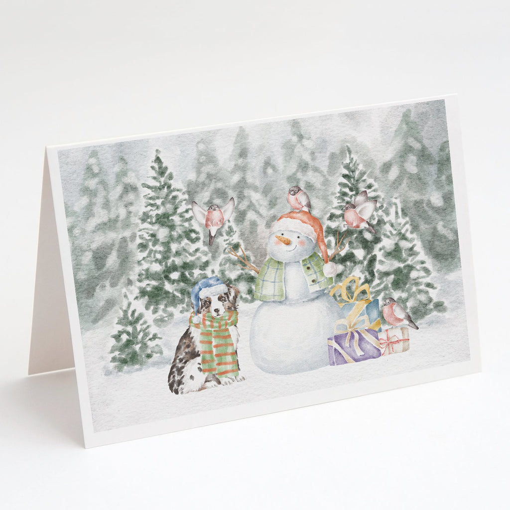 Australian Shepherd Puppy Blue Merle Christmas Greeting Cards Pack of 8 Blank Cards with Envelopes Whimsical A7 Size 5x7