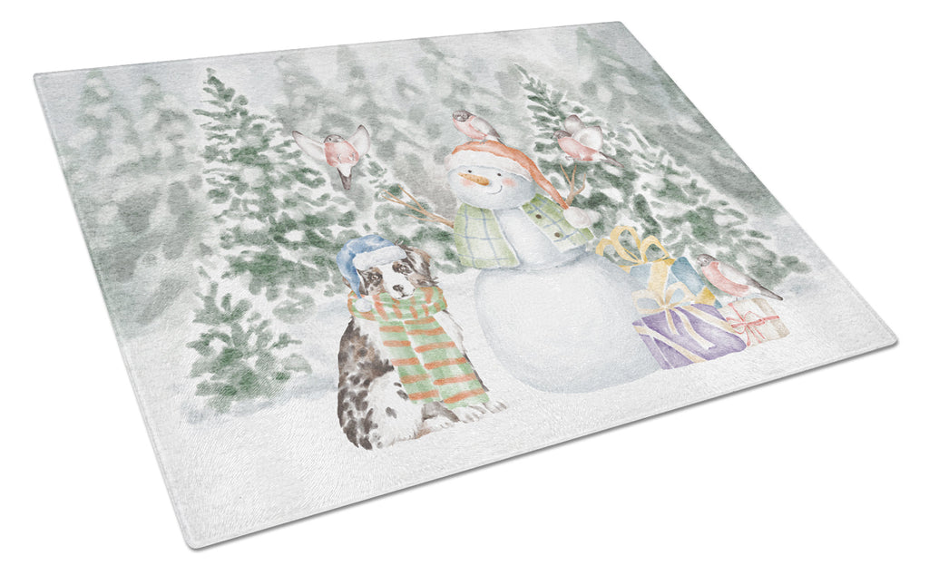 Australian Shepherd Puppy Blue Merle Christmas Cutting Board Tempered Glass Kitchen Cutting Surface, Heat Resistant Chopping, Non-Slip Feet, Food Prep & Serving
