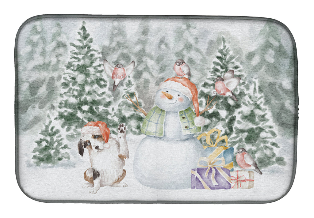 Australian Shepherd Puppy Black White Christmas Dish Drying Mat Absorbent Dish Drying Mat Pad for Kitchen Counter Dish Drainer Mat for Countertop, 14 x 21", Multicolor