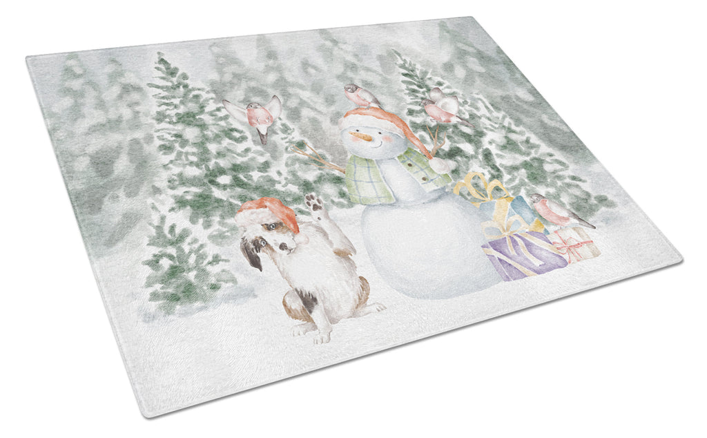 Australian Shepherd Puppy Black White Christmas Cutting Board Tempered Glass Kitchen Cutting Surface, Heat Resistant Chopping, Non-Slip Feet, Food Prep & Serving
