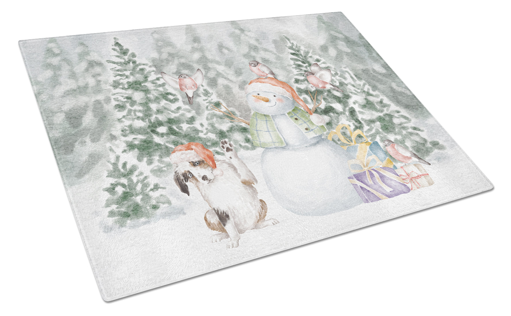 Australian Shepherd Puppy Black White Christmas Cutting Board Tempered Glass Kitchen Cutting Surface, Heat Resistant Chopping, Non-Slip Feet, Food Prep & Serving