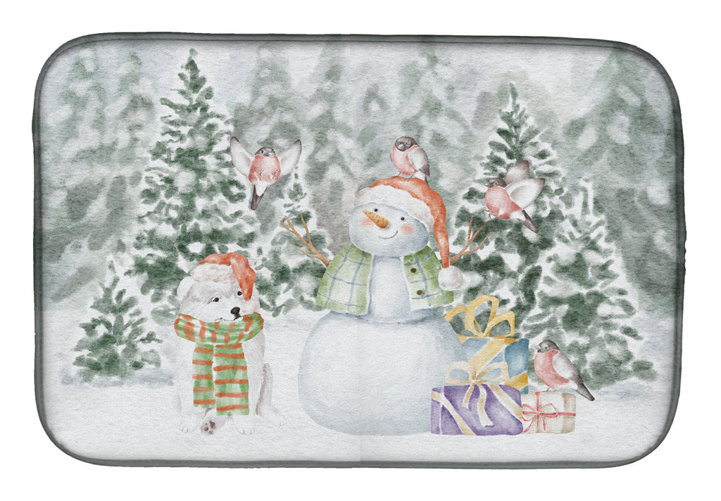 Samoyed Puppy Christmas Dish Drying Mat Absorbent Dish Drying Mat Pad for Kitchen Counter Dish Drainer Mat for Countertop, 14 x 21", Multicolor