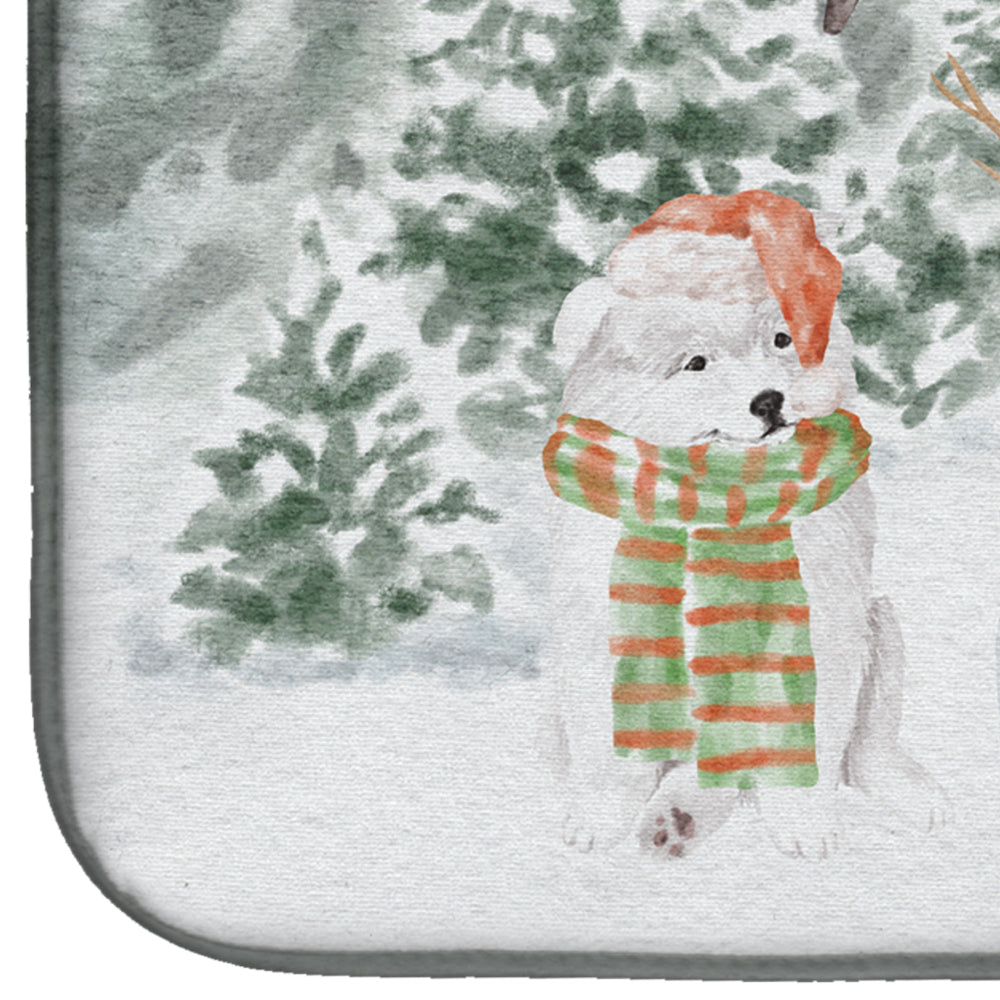 Samoyed Puppy Christmas Dish Drying Mat Absorbent Dish Drying Mat Pad for Kitchen Counter Dish Drainer Mat for Countertop, 14 x 21", Multicolor