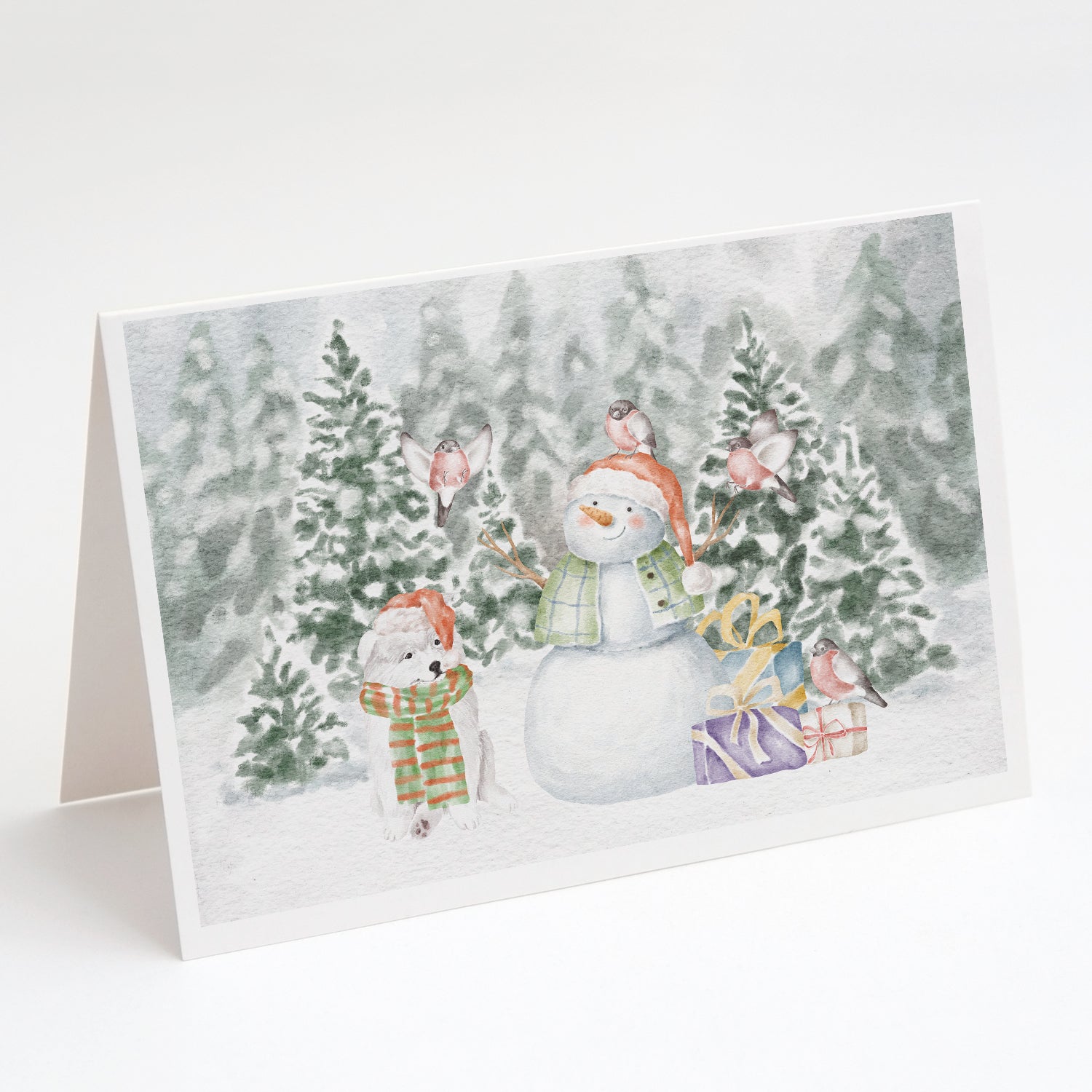 Samoyed Puppy Christmas Greeting Cards Pack of 8 Blank Cards with Envelopes Whimsical A7 Size 5x7