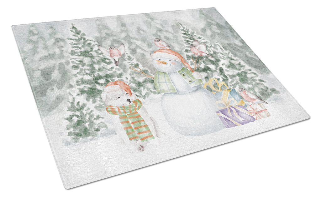 Samoyed Puppy Christmas Cutting Board Tempered Glass Kitchen Cutting Surface, Heat Resistant Chopping, Non-Slip Feet, Food Prep & Serving