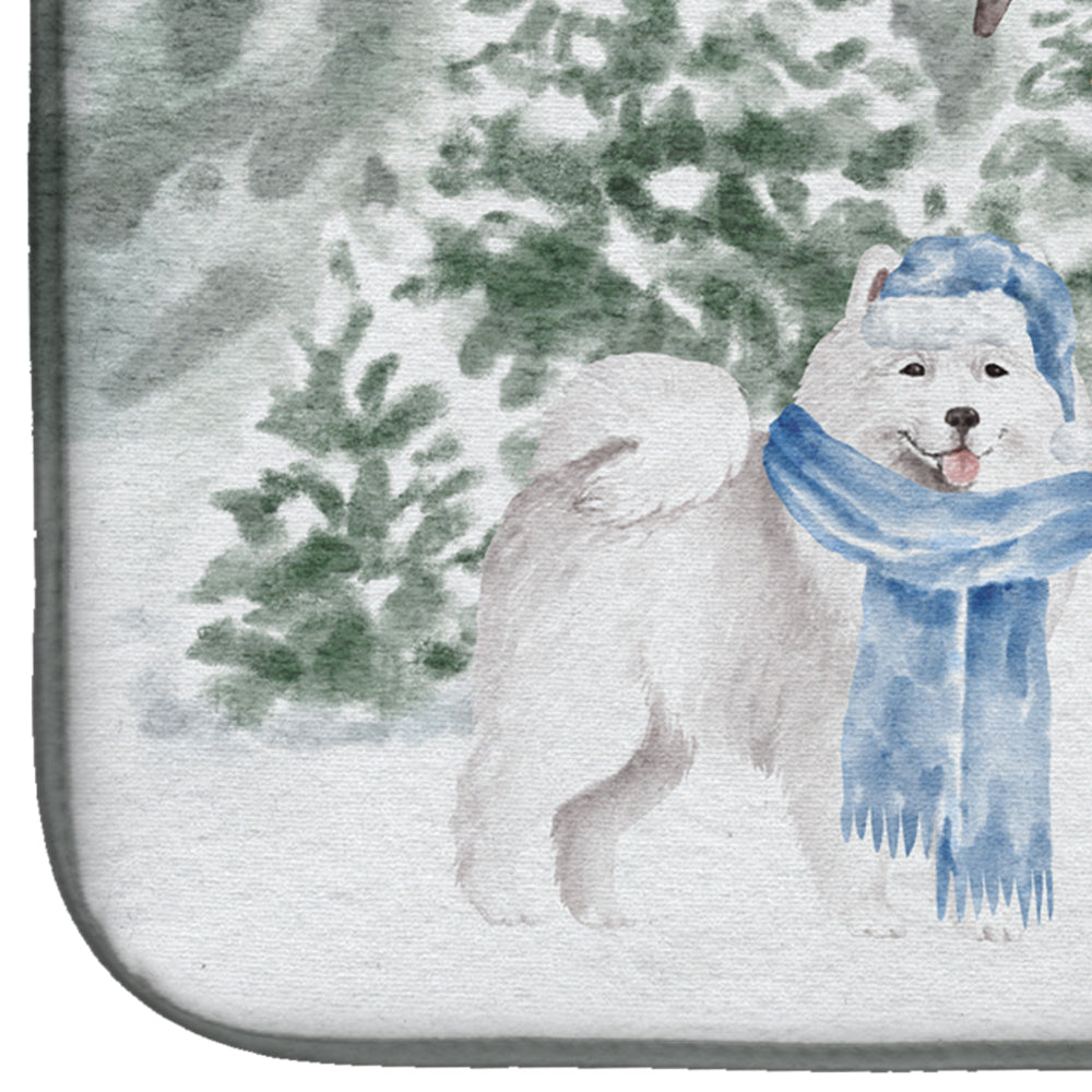 Samoyed Standing Christmas Dish Drying Mat Absorbent Dish Drying Mat Pad for Kitchen Counter Dish Drainer Mat for Countertop, 14 x 21", Multicolor