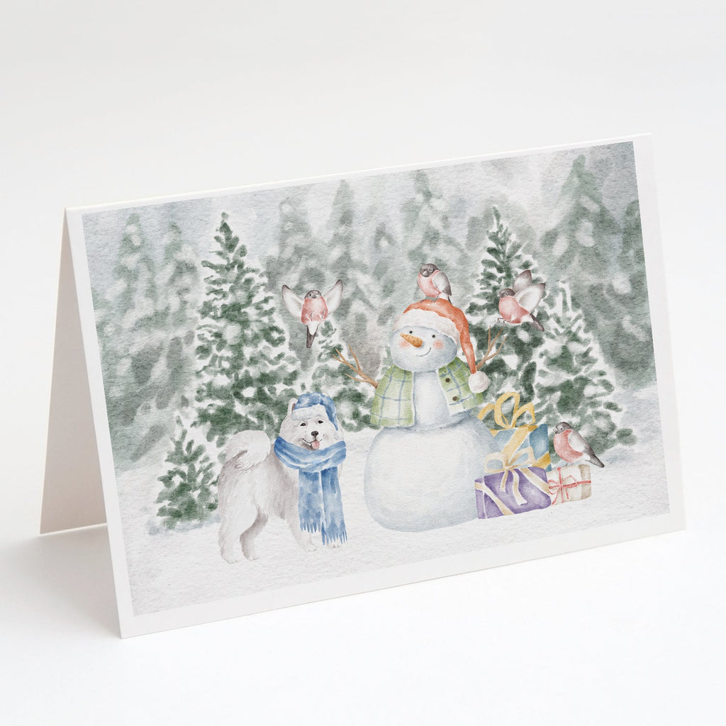 Samoyed Standing Christmas Greeting Cards Pack of 8 Blank Cards with Envelopes Whimsical A7 Size 5x7