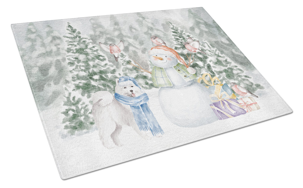 Samoyed Standing Christmas Cutting Board Tempered Glass Kitchen Cutting Surface, Heat Resistant Chopping, Non-Slip Feet, Food Prep & Serving