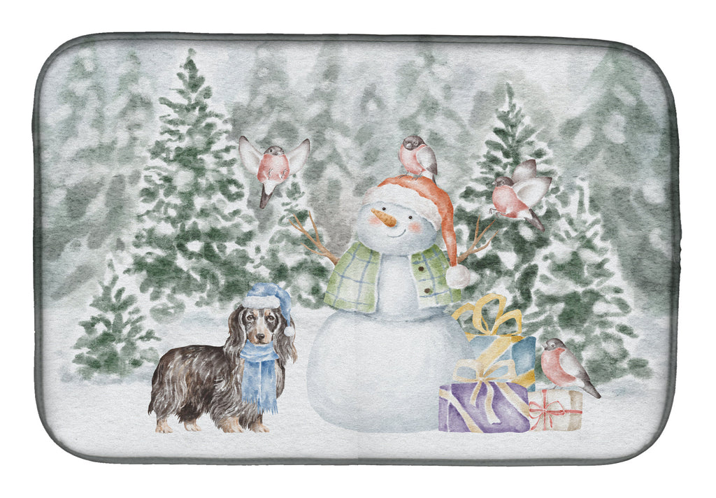 Dachshund Longhaired Christmas Dish Drying Mat Absorbent Dish Drying Mat Pad for Kitchen Counter Dish Drainer Mat for Countertop, 14 x 21", Multicolor