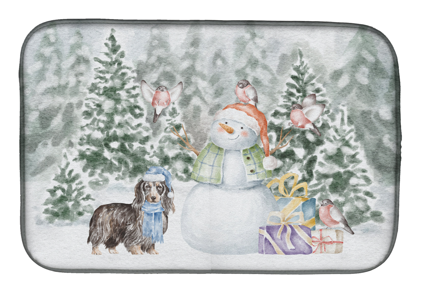 Dachshund Longhaired Christmas Dish Drying Mat Absorbent Dish Drying Mat Pad for Kitchen Counter Dish Drainer Mat for Countertop, 14 x 21", Multicolor