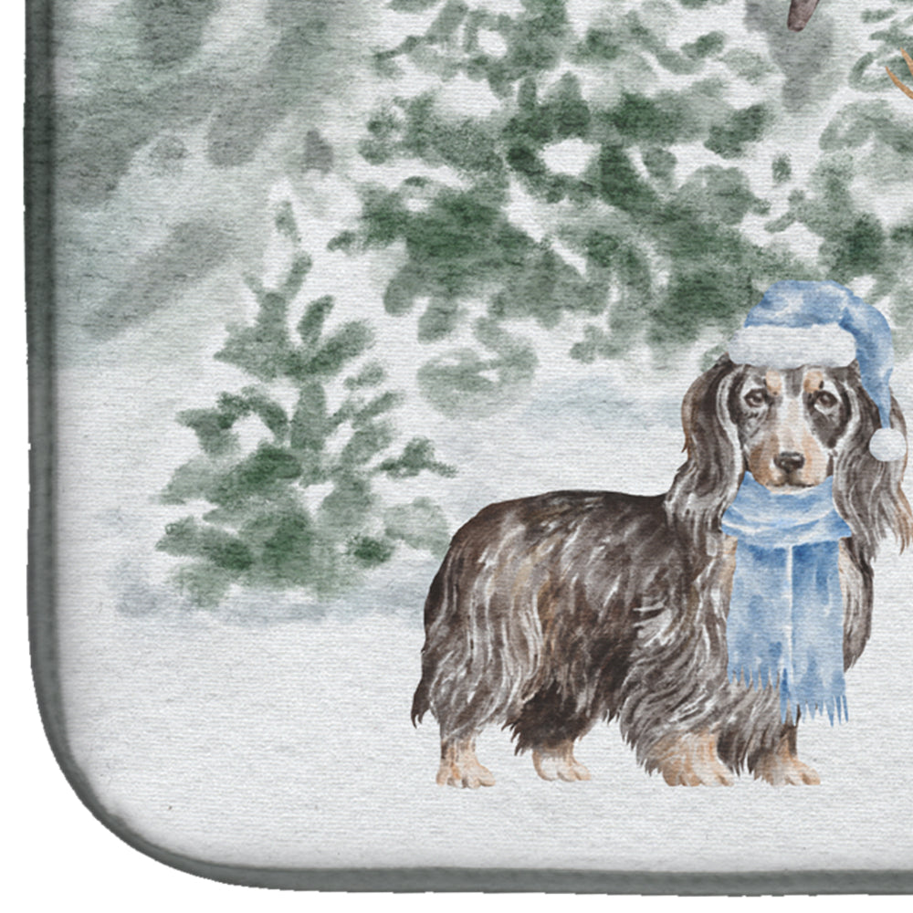 Dachshund Longhaired Christmas Dish Drying Mat Absorbent Dish Drying Mat Pad for Kitchen Counter Dish Drainer Mat for Countertop, 14 x 21", Multicolor