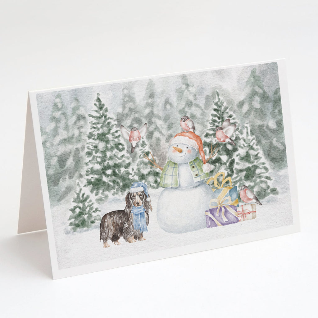 Dachshund Longhaired Christmas Greeting Cards Pack of 8 Blank Cards with Envelopes Whimsical A7 Size 5x7