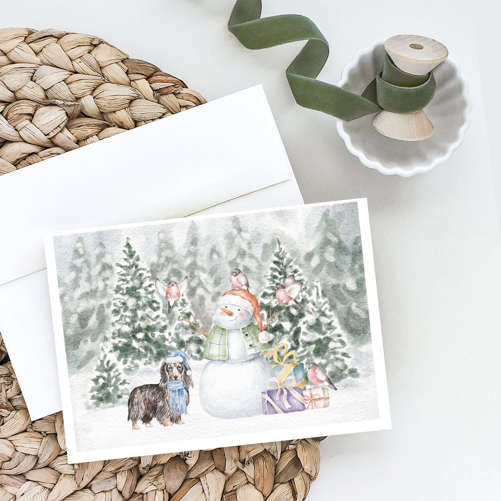 Dachshund Longhaired Christmas Greeting Cards Pack of 8 Blank Cards with Envelopes Whimsical A7 Size 5x7