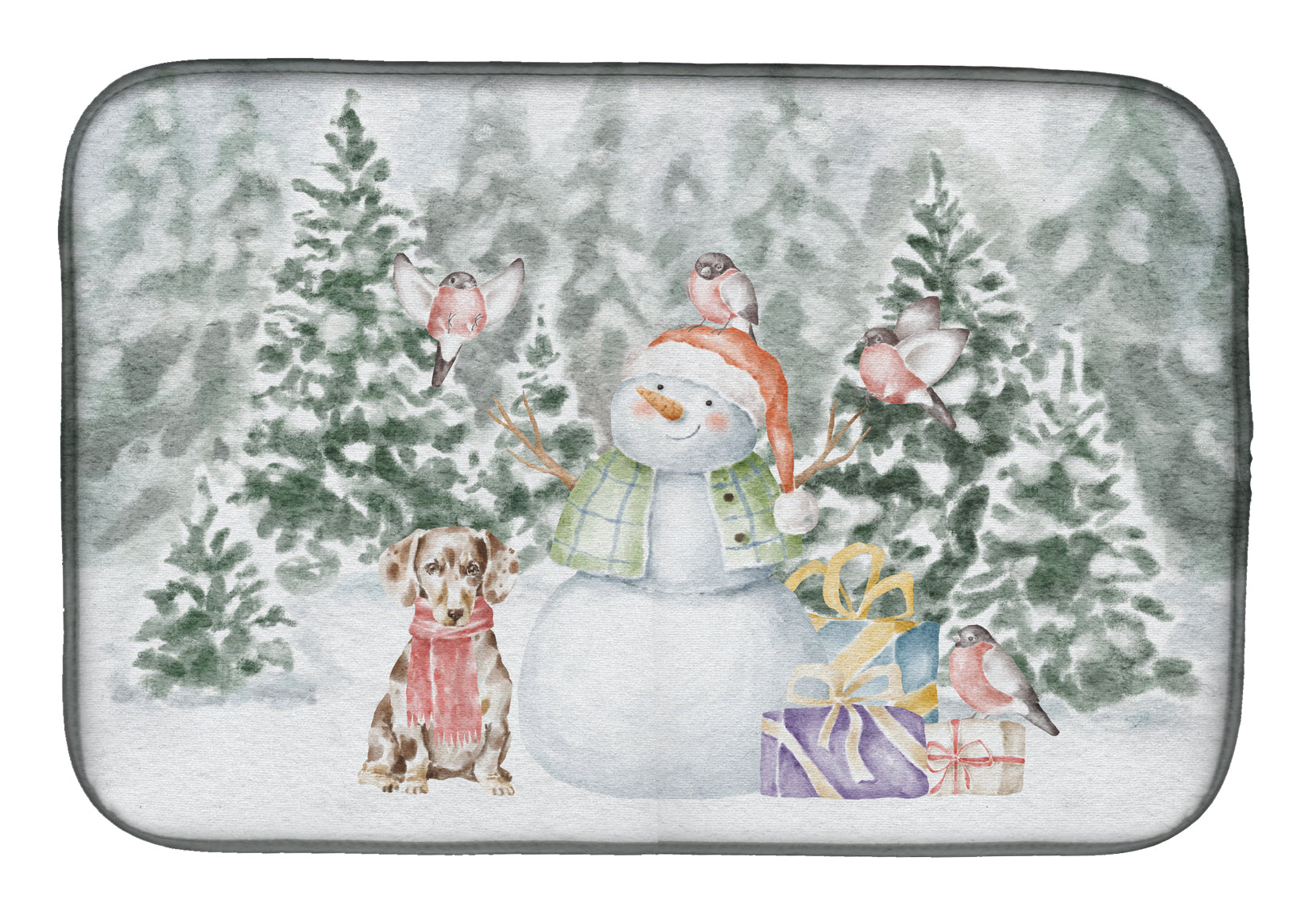 Dachshund Dappled Christmas Dish Drying Mat Absorbent Dish Drying Mat Pad for Kitchen Counter Dish Drainer Mat for Countertop, 14 x 21", Multicolor
