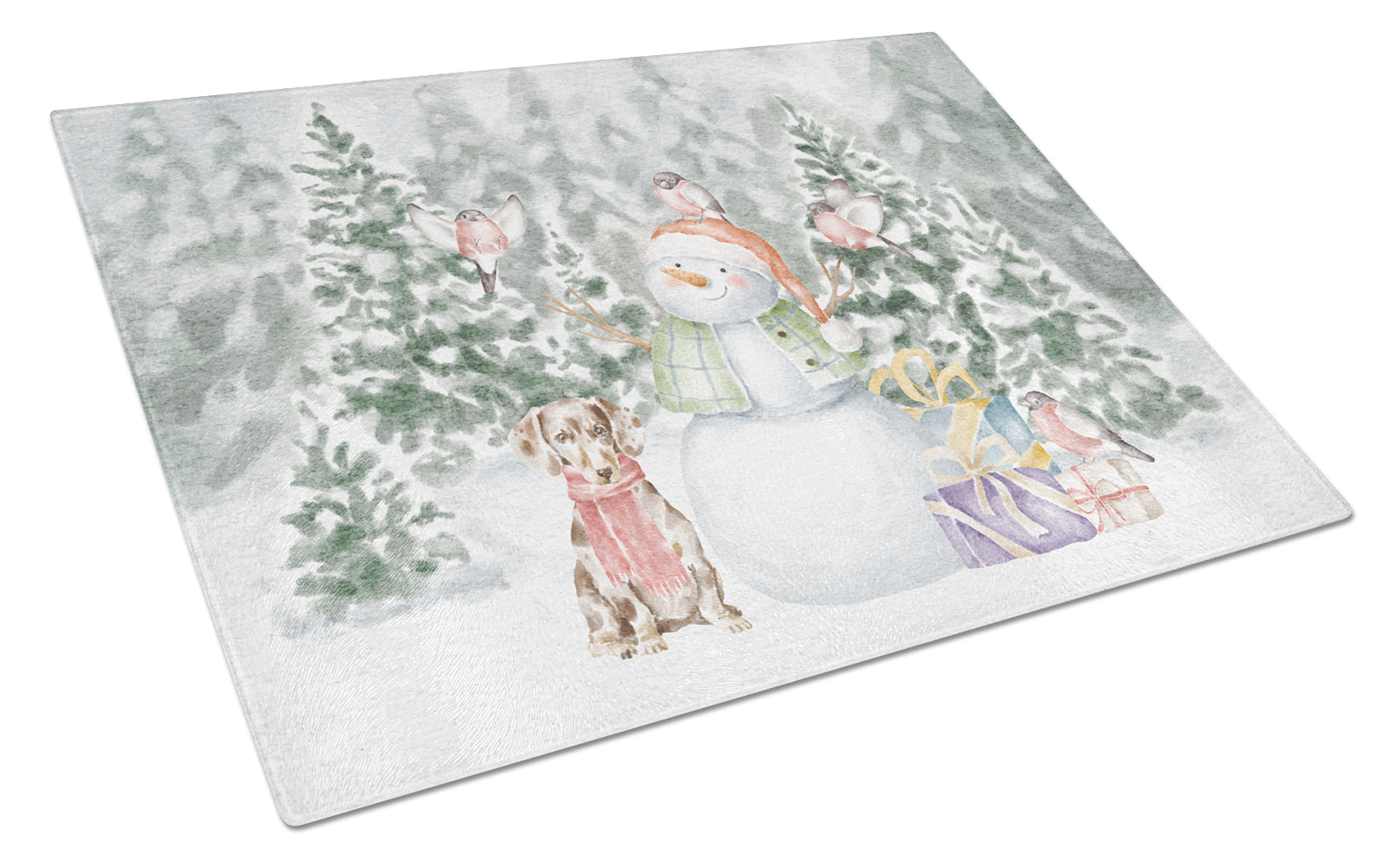 Dachshund Dappled Christmas Cutting Board Tempered Glass Kitchen Cutting Surface, Heat Resistant Chopping, Non-Slip Feet, Food Prep & Serving