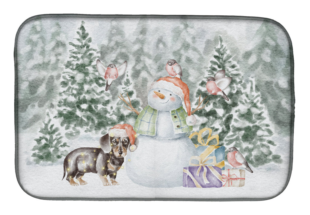 Dachshund Black and Tan Standing Christmas Dish Drying Mat Absorbent Dish Drying Mat Pad for Kitchen Counter Dish Drainer Mat for Countertop, 14 x 21", Multicolor