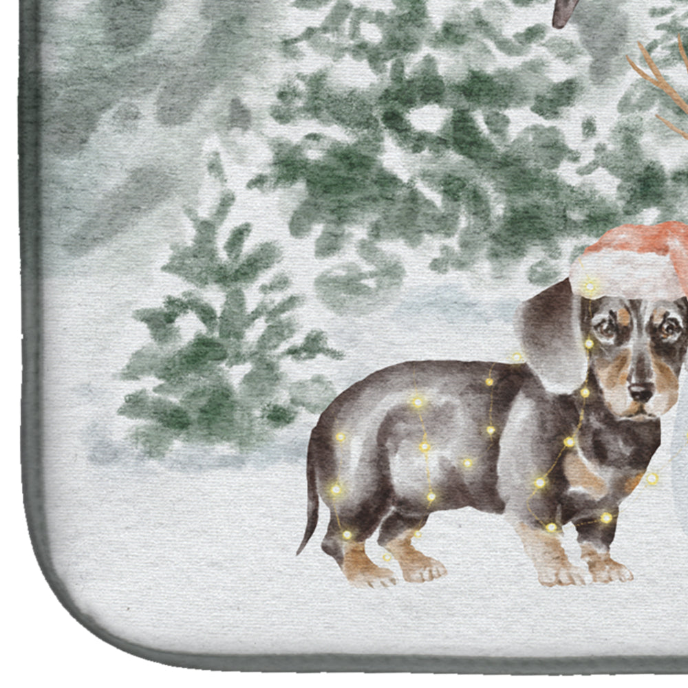 Dachshund Black and Tan Standing Christmas Dish Drying Mat Absorbent Dish Drying Mat Pad for Kitchen Counter Dish Drainer Mat for Countertop, 14 x 21", Multicolor