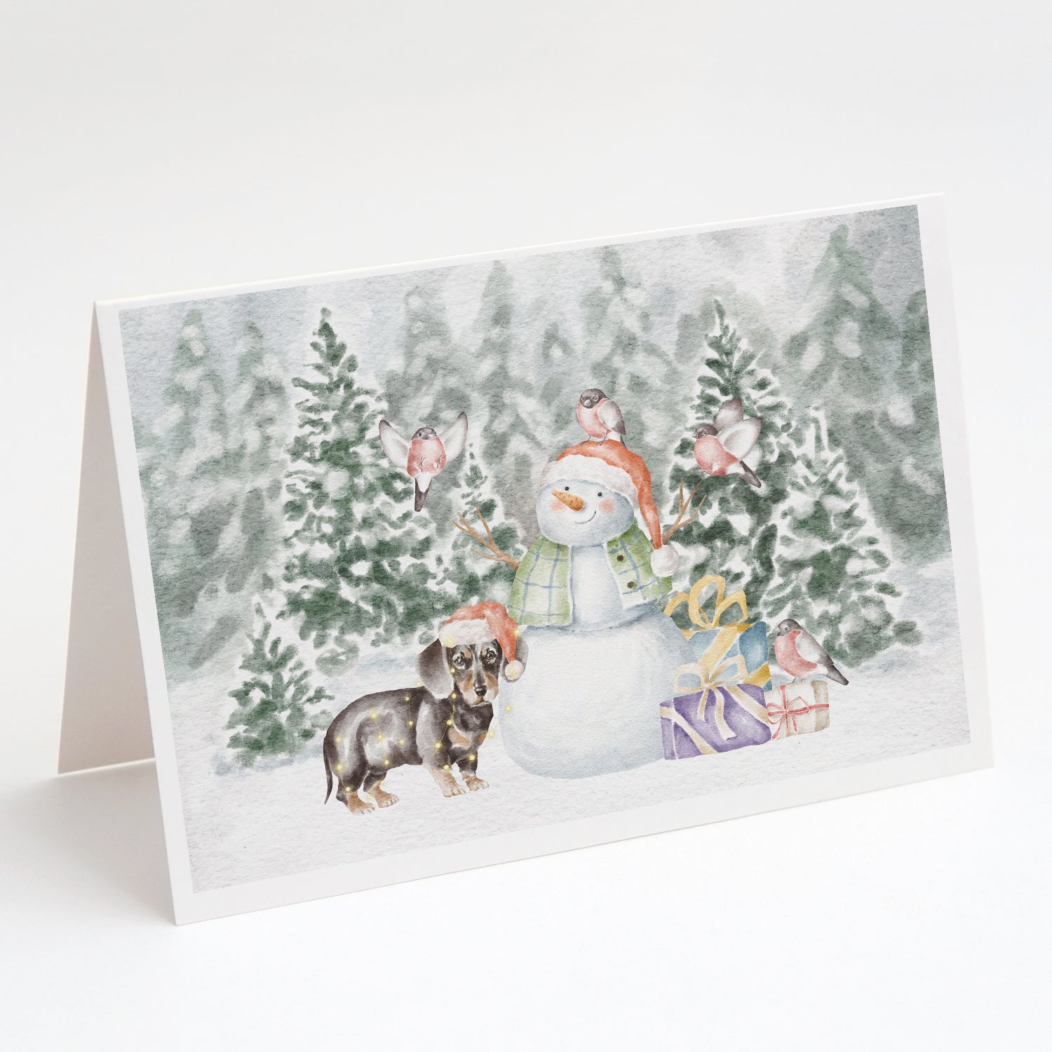 Dachshund Black and Tan Standing Christmas Greeting Cards Pack of 8 Blank Cards with Envelopes Whimsical A7 Size 5x7