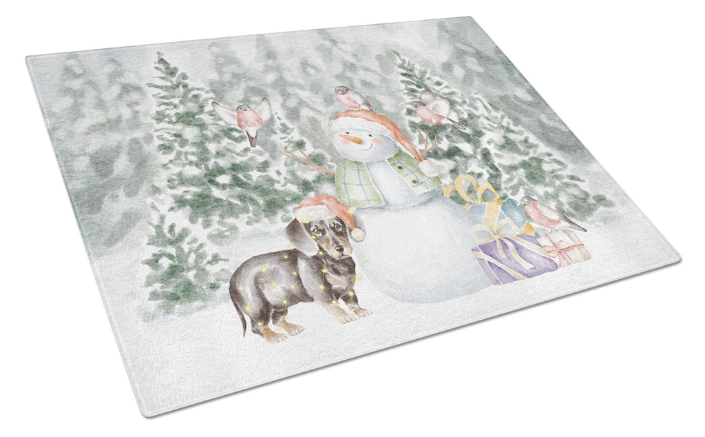 Dachshund Black and Tan Standing Christmas Cutting Board Tempered Glass Kitchen Cutting Surface, Heat Resistant Chopping, Non-Slip Feet, Food Prep & Serving