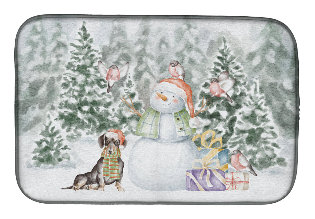Dachshund Black and Tan Sitting Christmas Dish Drying Mat Absorbent Dish Drying Mat Pad for Kitchen Counter Dish Drainer Mat for Countertop, 14 x 21", Multicolor