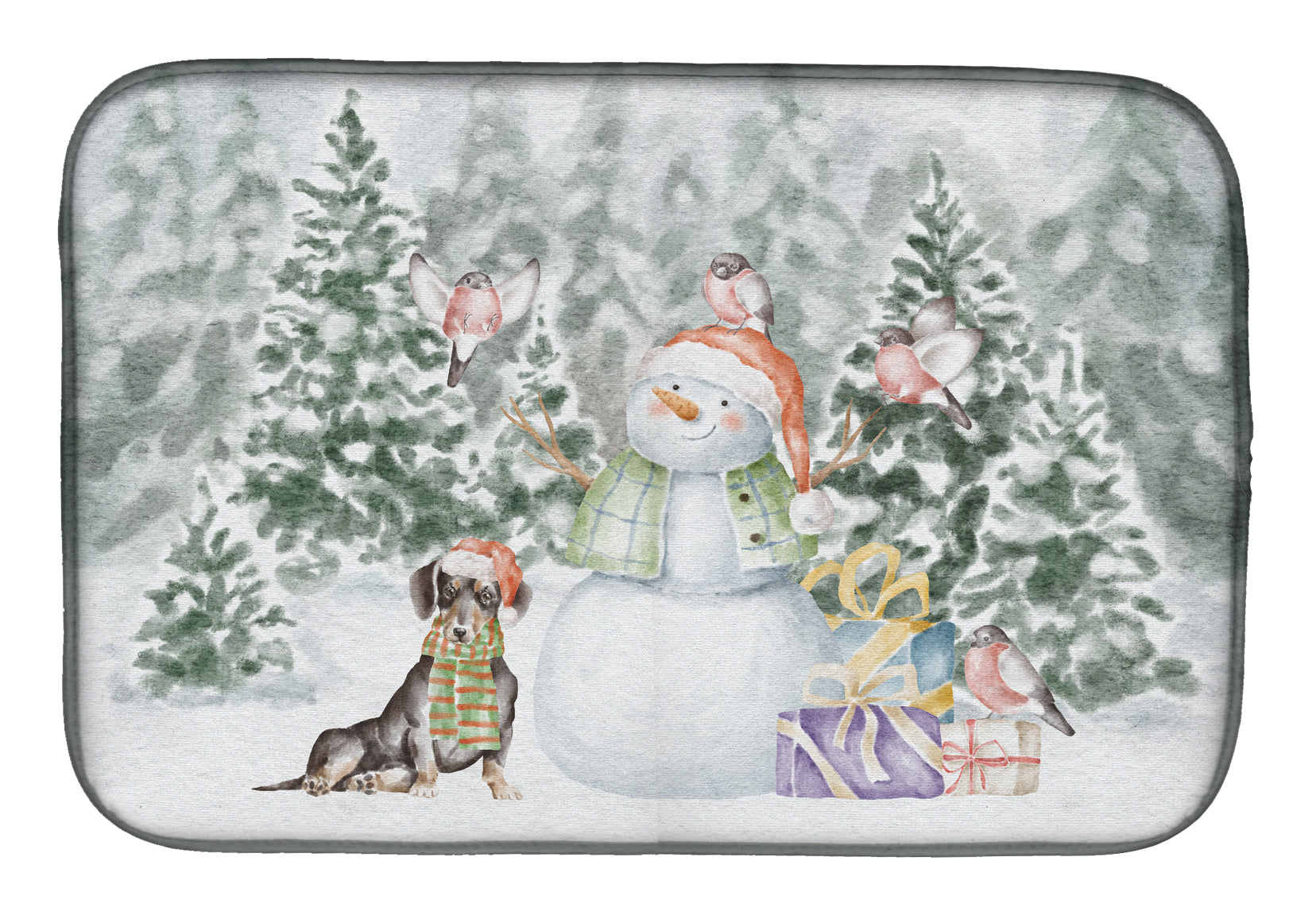 Dachshund Black and Tan Sitting Christmas Dish Drying Mat Absorbent Dish Drying Mat Pad for Kitchen Counter Dish Drainer Mat for Countertop, 14 x 21", Multicolor