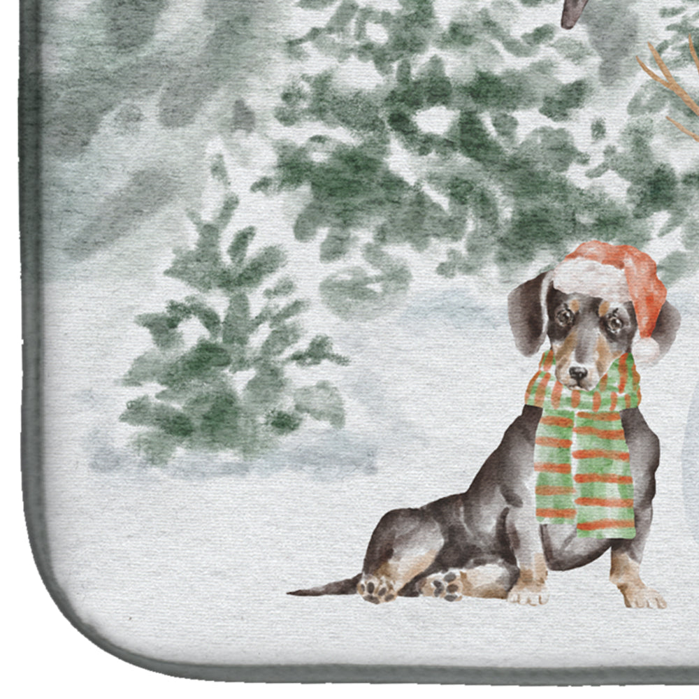 Dachshund Black and Tan Sitting Christmas Dish Drying Mat Absorbent Dish Drying Mat Pad for Kitchen Counter Dish Drainer Mat for Countertop, 14 x 21", Multicolor