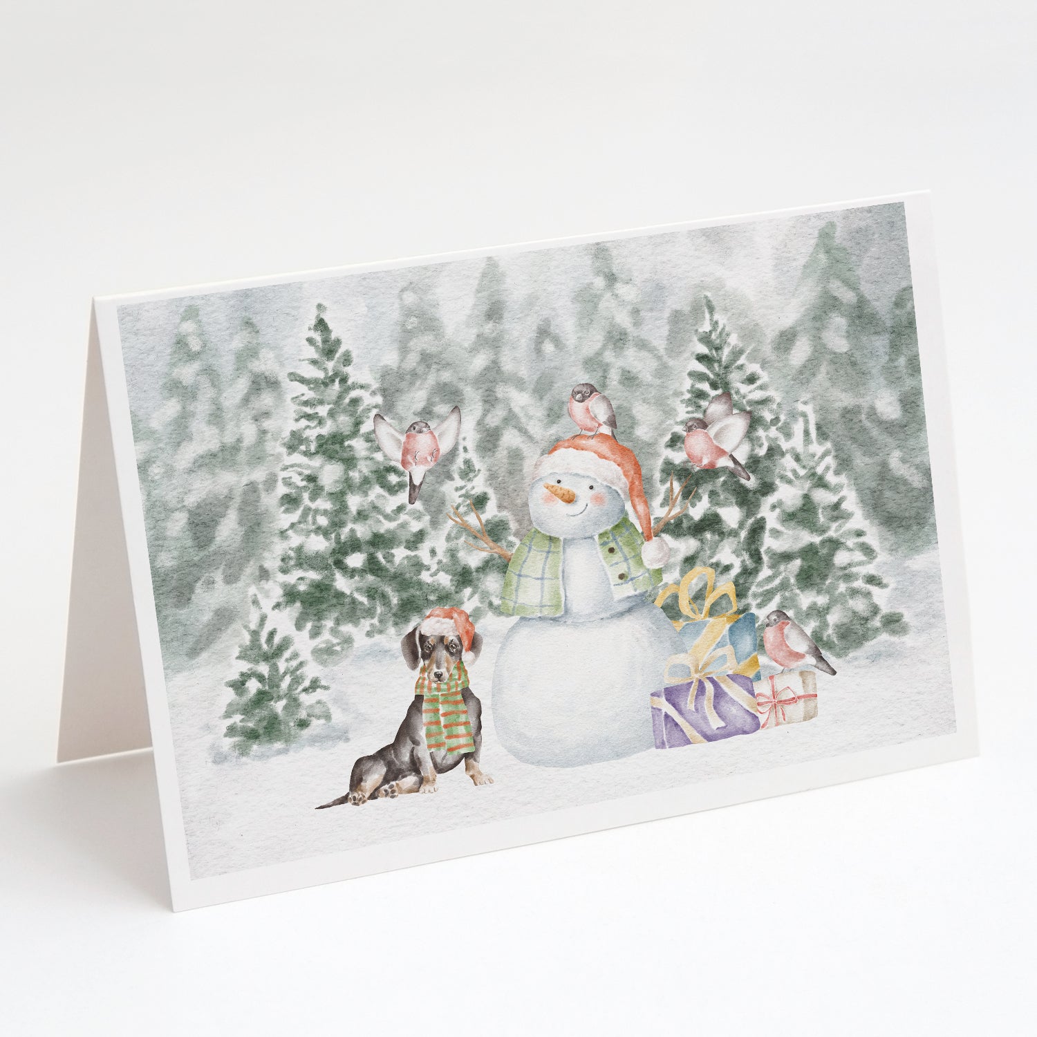 Dachshund Black and Tan Sitting Christmas Greeting Cards Pack of 8 Blank Cards with Envelopes Whimsical A7 Size 5x7
