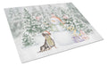 Dachshund Black and Tan Sitting Christmas Cutting Board Tempered Glass Kitchen Cutting Surface, Heat Resistant Chopping, Non-Slip Feet, Food Prep & Serving