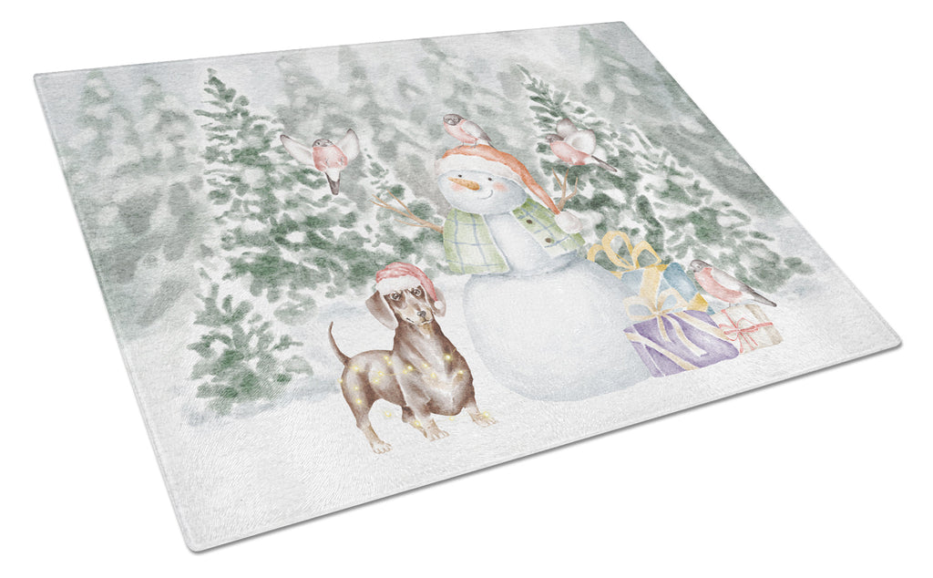 Dachshund Chocolate Christmas Cutting Board Tempered Glass Kitchen Cutting Surface, Heat Resistant Chopping, Non-Slip Feet, Food Prep & Serving