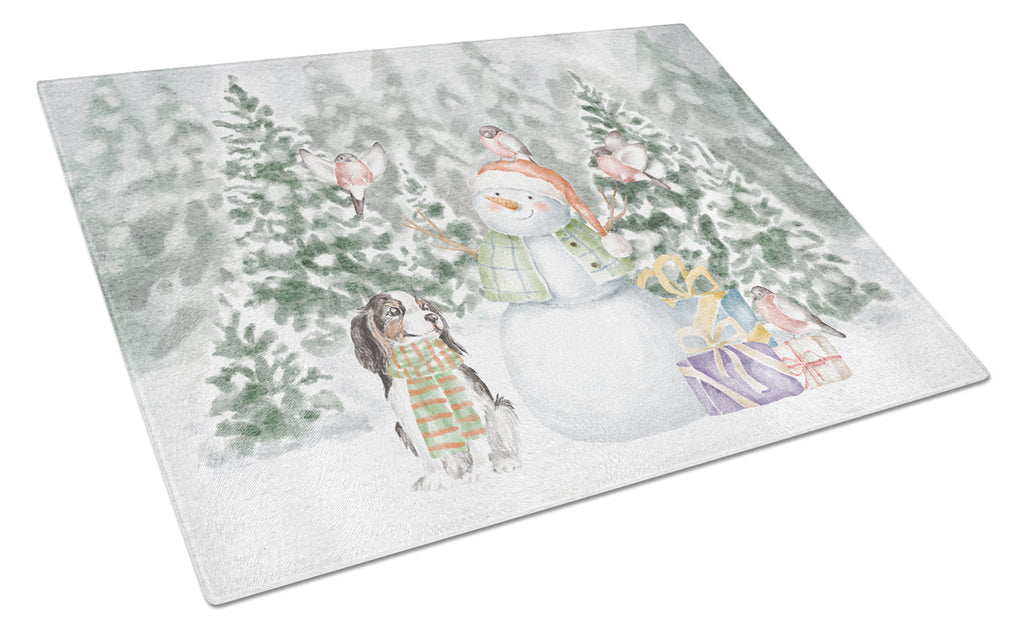 Cavalier King Charles Spaniel Tricolor Christmas Cutting Board Tempered Glass Kitchen Cutting Surface, Heat Resistant Chopping, Non-Slip Feet, Food Prep & Serving