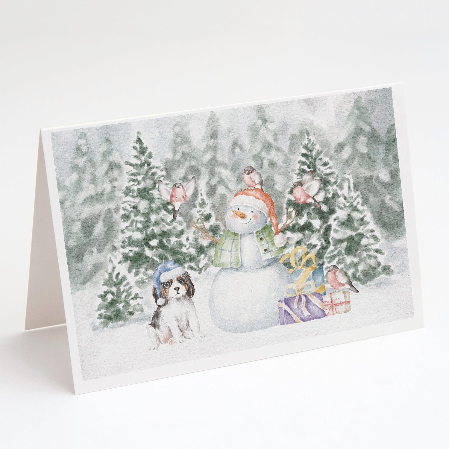 Cavalier King Charles Spaniel Tricolor Puppy Christmas Greeting Cards Pack of 8 Blank Cards with Envelopes Whimsical A7 Size 5x7