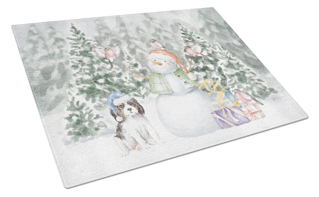 Cavalier King Charles Spaniel Tricolor Puppy Christmas Cutting Board Tempered Glass Kitchen Cutting Surface, Heat Resistant Chopping, Non-Slip Feet, Food Prep & Serving