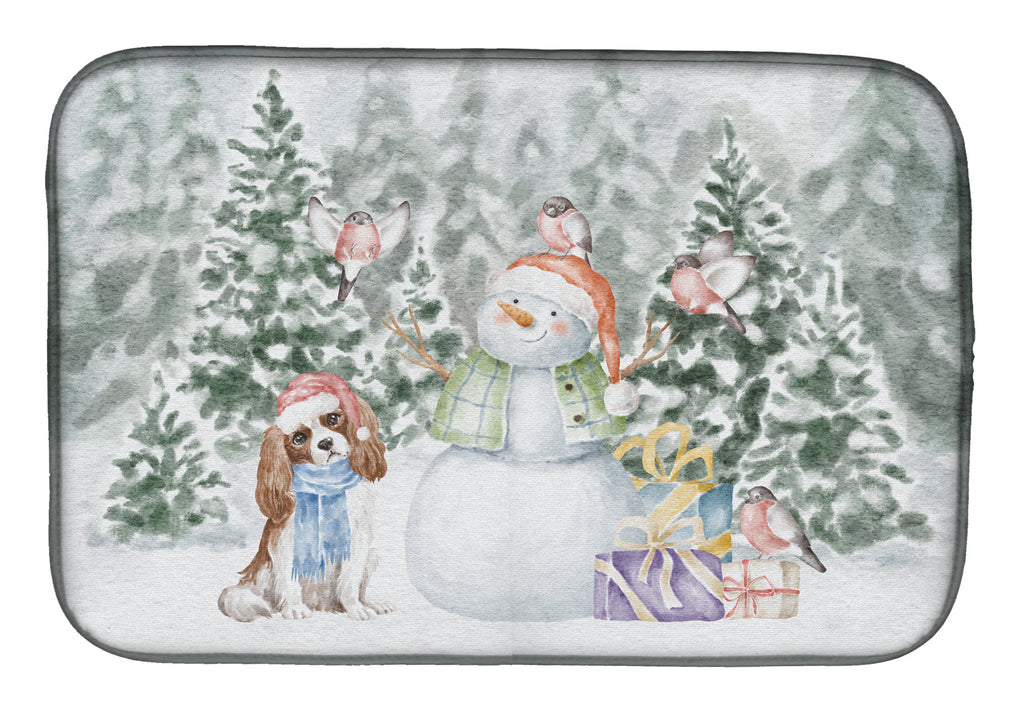 Cavalier King Charles Spaniel Blenheim Christmas Dish Drying Mat Absorbent Dish Drying Mat Pad for Kitchen Counter Dish Drainer Mat for Countertop, 14 x 21", Multicolor