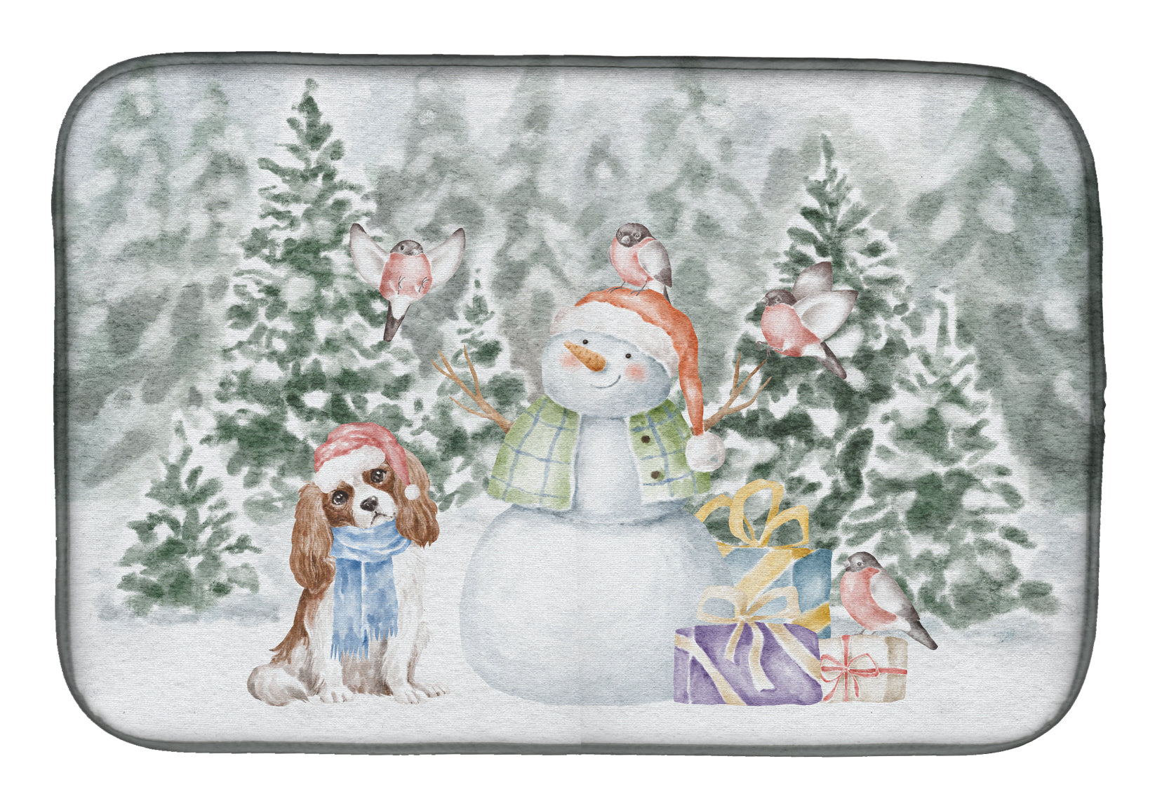 Cavalier King Charles Spaniel Blenheim Christmas Dish Drying Mat Absorbent Dish Drying Mat Pad for Kitchen Counter Dish Drainer Mat for Countertop, 14 x 21", Multicolor