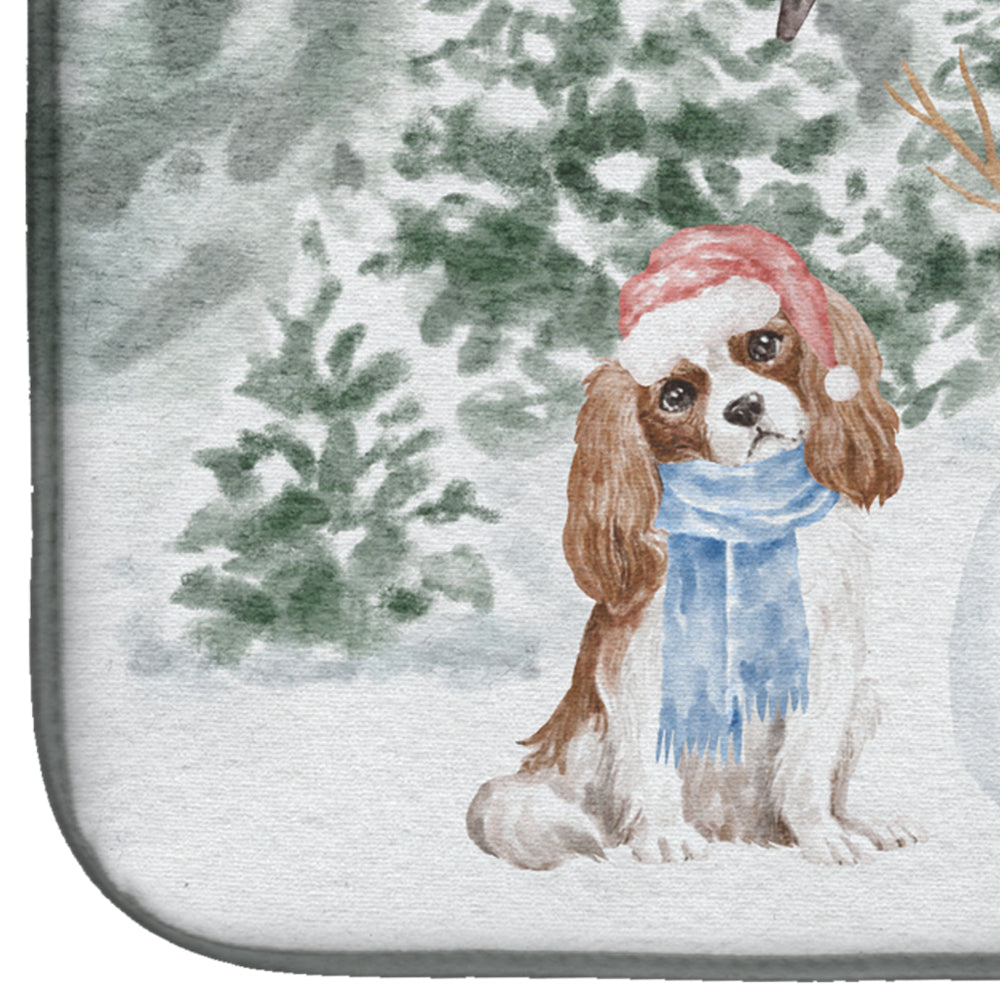Cavalier King Charles Spaniel Blenheim Christmas Dish Drying Mat Absorbent Dish Drying Mat Pad for Kitchen Counter Dish Drainer Mat for Countertop, 14 x 21", Multicolor