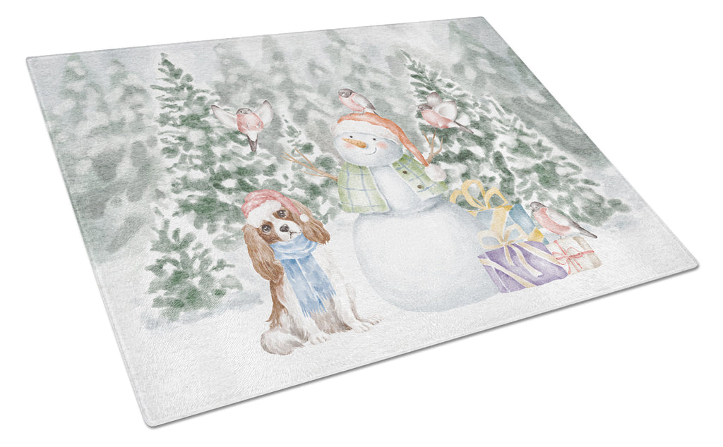 Cavalier King Charles Spaniel Blenheim Christmas Cutting Board Tempered Glass Kitchen Cutting Surface, Heat Resistant Chopping, Non-Slip Feet, Food Prep & Serving