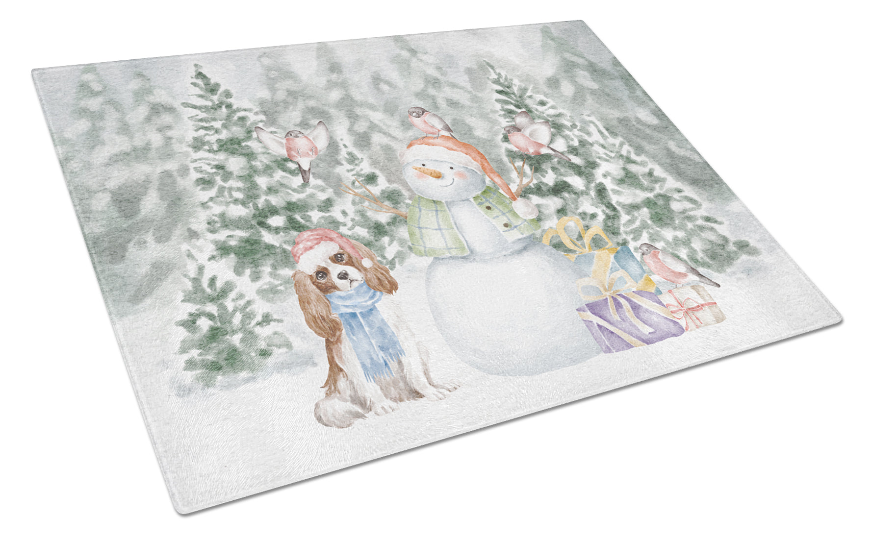 Cavalier King Charles Spaniel Blenheim Christmas Cutting Board Tempered Glass Kitchen Cutting Surface, Heat Resistant Chopping, Non-Slip Feet, Food Prep & Serving