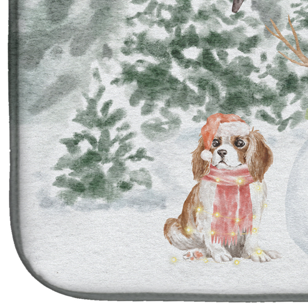 Cavalier King Charles Spaniel Blenheim Puppy Christmas Dish Drying Mat Absorbent Dish Drying Mat Pad for Kitchen Counter Dish Drainer Mat for Countertop, 14 x 21", Multicolor