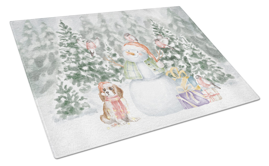 Cavalier King Charles Spaniel Blenheim Puppy Christmas Cutting Board Tempered Glass Kitchen Cutting Surface, Heat Resistant Chopping, Non-Slip Feet, Food Prep & Serving