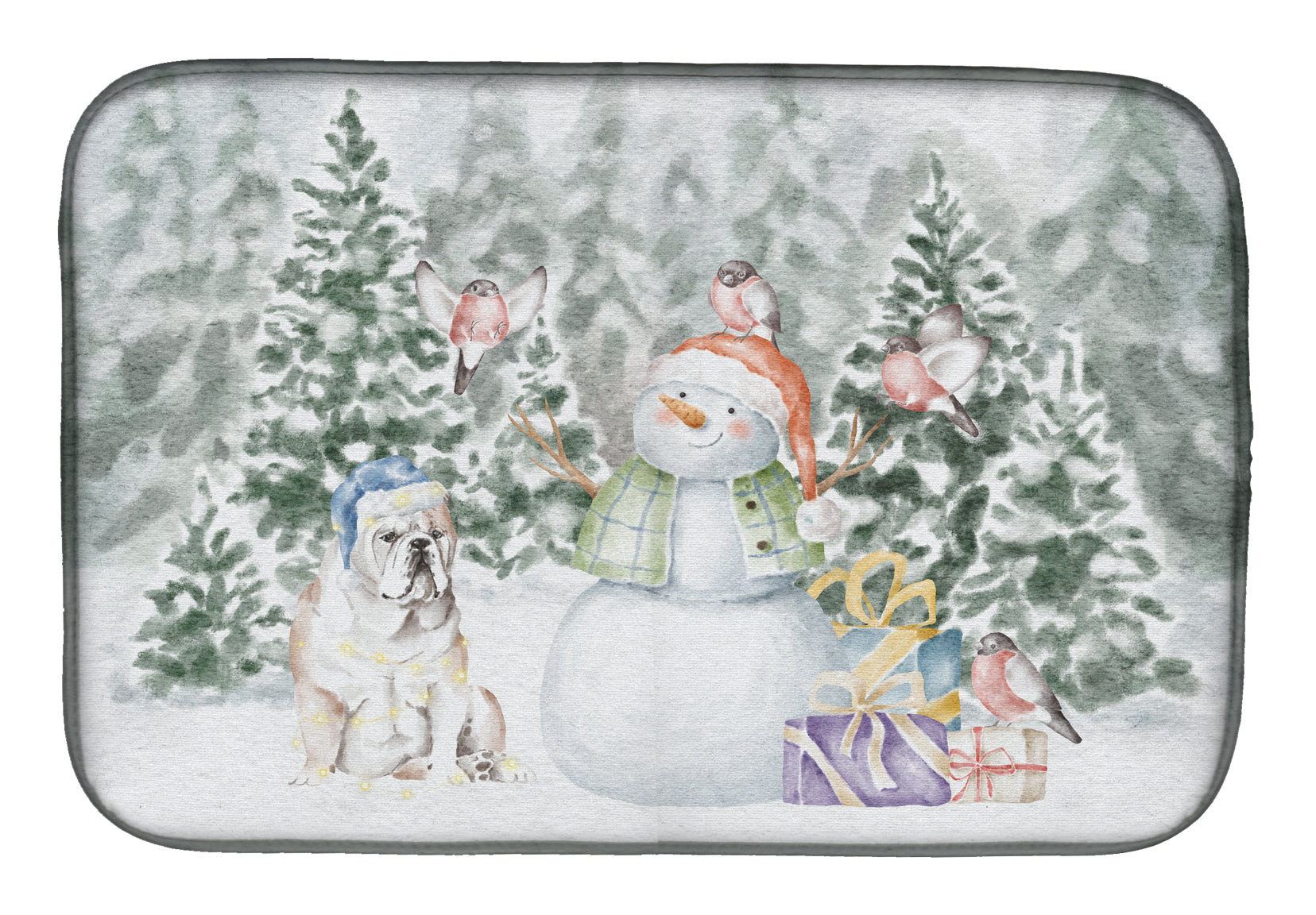 Bulldog Fawn Christmas Dish Drying Mat Absorbent Dish Drying Mat Pad for Kitchen Counter Dish Drainer Mat for Countertop, 14 x 21", Multicolor