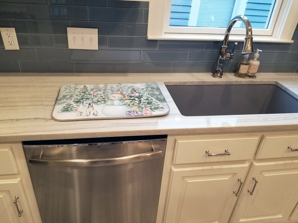 Bulldog Fawn Christmas Dish Drying Mat Absorbent Dish Drying Mat Pad for Kitchen Counter Dish Drainer Mat for Countertop, 14 x 21", Multicolor