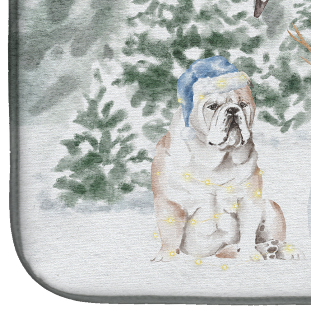 Bulldog Fawn Christmas Dish Drying Mat Absorbent Dish Drying Mat Pad for Kitchen Counter Dish Drainer Mat for Countertop, 14 x 21", Multicolor